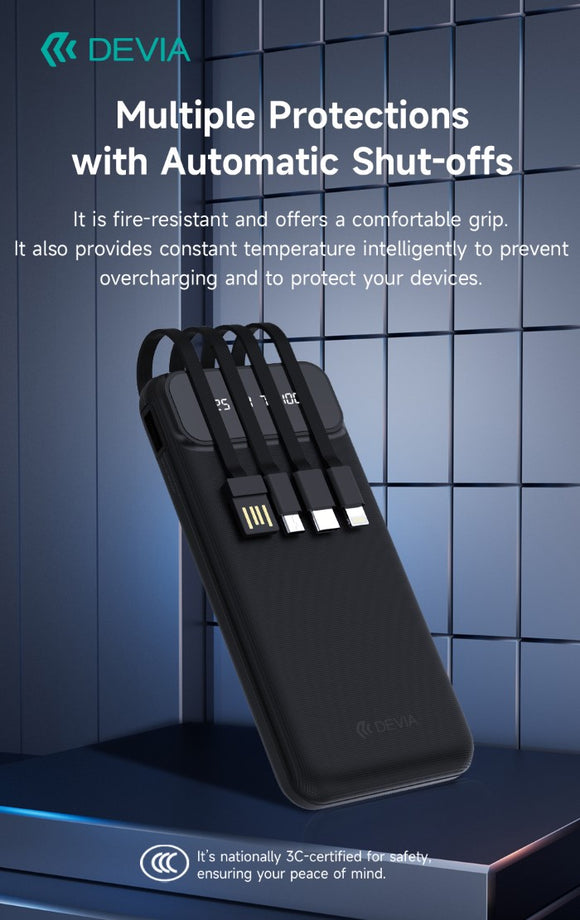 POWERBANK DEVIA KINTONE 4 CAVI INTEGRATI 10000mAh NERO