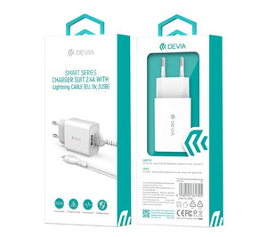 Alimentatore Caricabatteria Devia 2 Uscite USB-A con Cavo Lightning