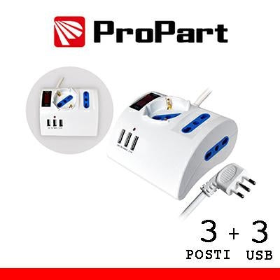 MULTIPRESA DA TAVOLO 3 BIPASSO/SCHUKO + USB 16A PROPART