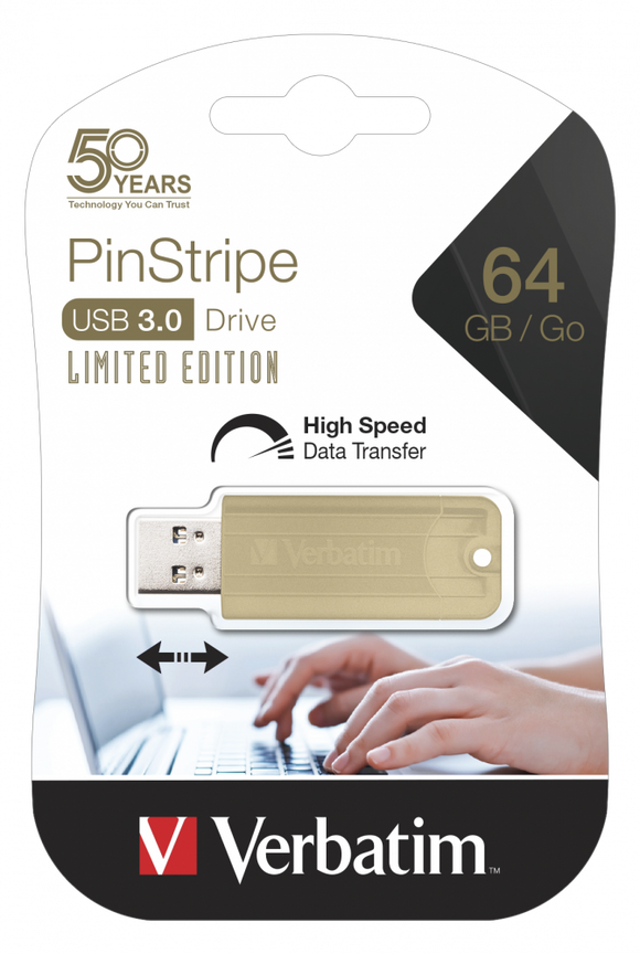 PEN DRIVE 64GB VERBATIM PINSTRIPE USB3.0 - GOLD