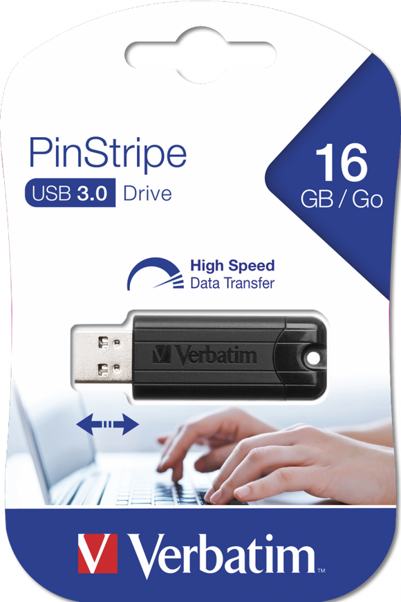 Pen Drive 16GB Verbatim Pin Stripe USB 3.0 Nera