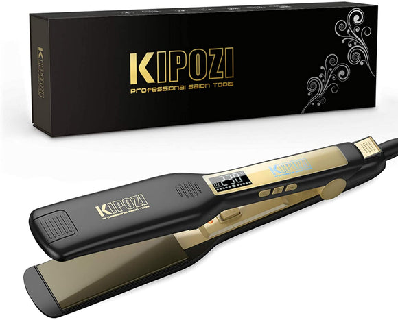 Piastra per Capelli Professionale KIPOZI  Piastra Larga in Titanio con Display Digitale LCD