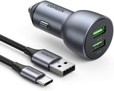 Caricatore Auto 36W con 2 Porte USB Quick Charge 3.0 + Cavo USB C Ricarica Rapida UGREEN