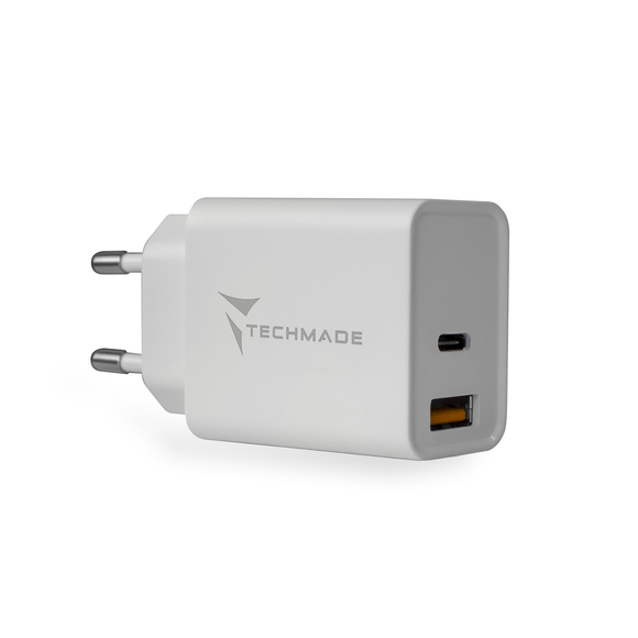 CARICATORE UNIVERSALE TYPE-C + USB 20W TECHMADE TM-TC046AC